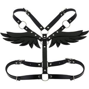 7731 Black O Ring Waist Belt Body Caged Harness With Angel Wings Pn2670